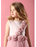 Rose Satin Tulle Flower Girl Dress Birthday Dress